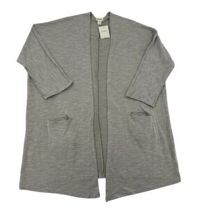 Donni Verticle NEW Open Front Cardigan Stripe Sandwash  3/4 Sleeve Gray Women OS
